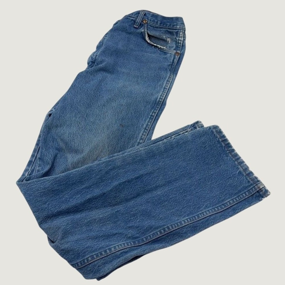 Wrangler 13MWZ Cowboy Cut Jeans Mens 38x34 Blue Denim Straight Leg Distressed - Picture 2 of 6